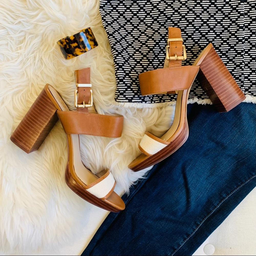 Vince Camuto Block Heel Leather + Canvas